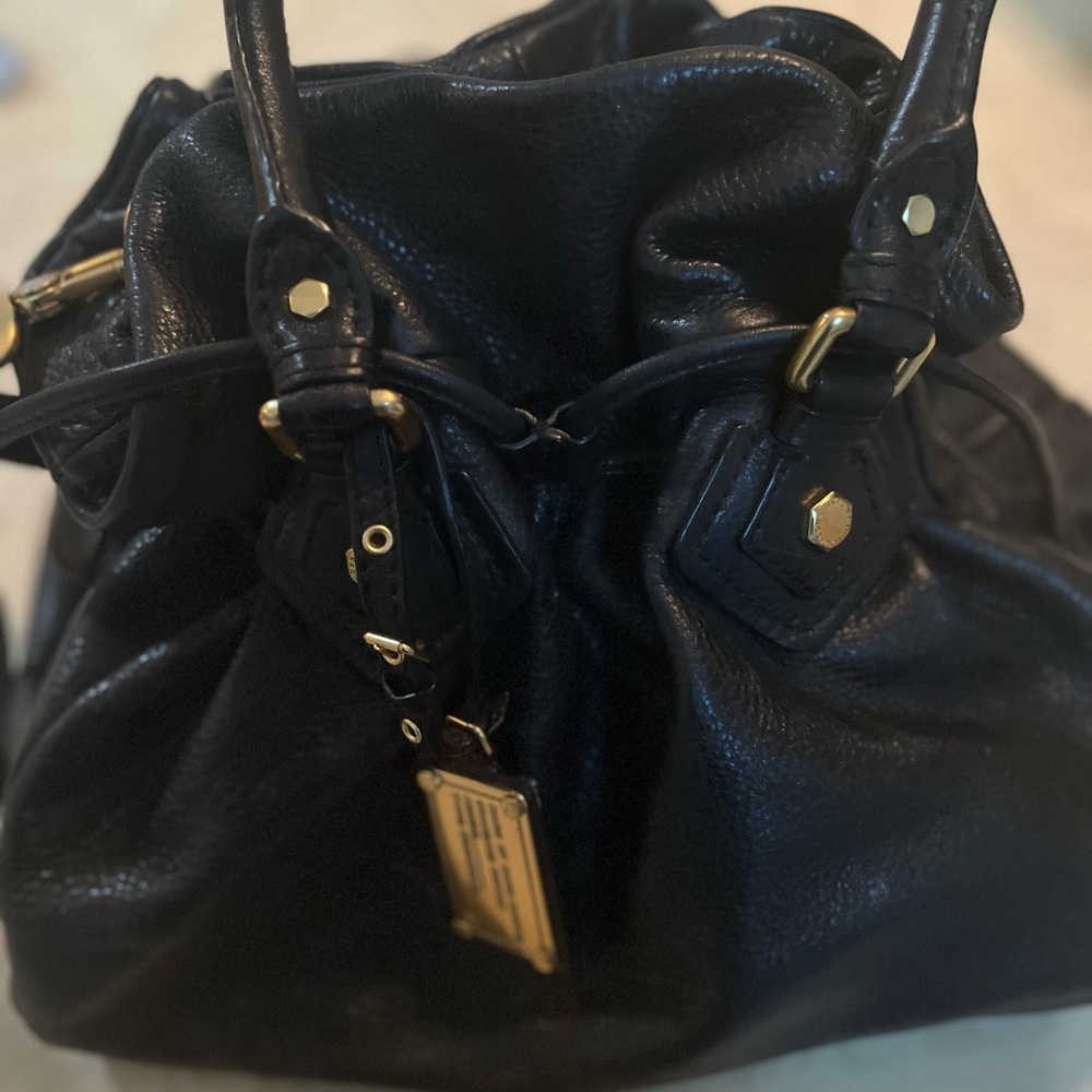 Marc Jacobs Black Leather Shoulder Bag with Gold Accents